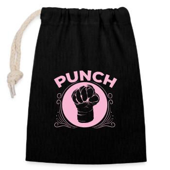 Muay Thai « Punch » Poing Rose - Sac cadeau en coton avec cordon (14 x 20 cm) - noir - Devant
