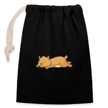 Saber-toothed tiger sleeping wildcat predator - Closable cotton gift bag (14x20cm) - black - Front