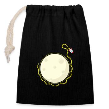 Rakete umkreist Mond - Verschließbarer Geschenkbeutel aus Baumwolle (14x20cm) - Schwarz - Vorne