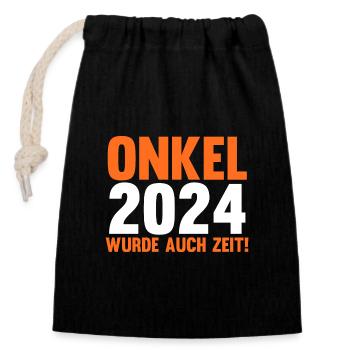 Werdender Onkel 2039 - Verschließbarer Geschenkbeutel aus Baumwolle (14x20cm) - Schwarz - Vorne