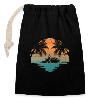 Jet Ski vintage coucher de soleil d’été | Amateur de jet-ski - Sac cadeau en coton avec cordon (14 x 20 cm) - noir - Devant