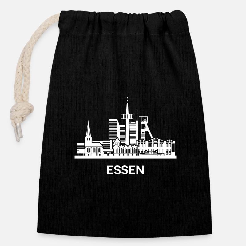 Essen, weiß - Verschließbarer Geschenkbeutel aus Baumwolle (14x20cm) - Schwarz