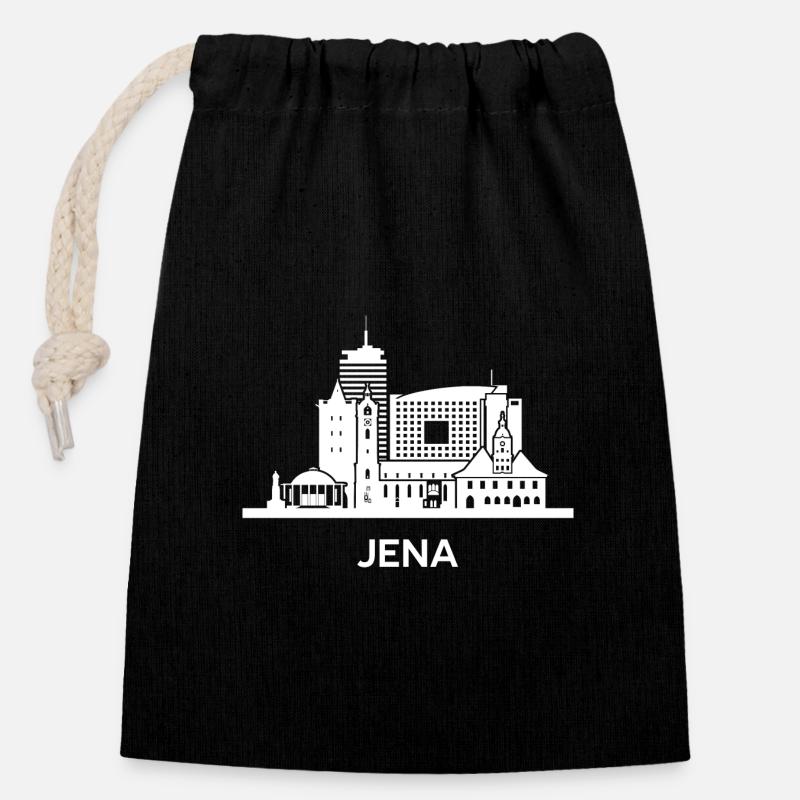 Iéna, blanche - Sac cadeau en coton avec cordon (14 x 20 cm) - noir