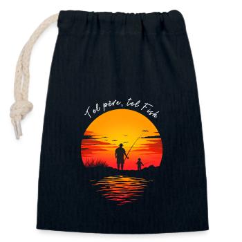 Papa et moi, partenaires de pêche - Sac cadeau en coton avec cordon (14 x 20 cm) - bleu marine - Devant