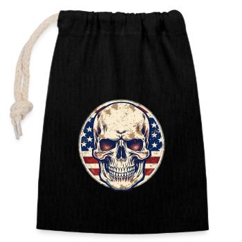 Crâne vintage de drapeau américain - Sac cadeau en coton avec cordon (14 x 20 cm) - noir - Devant