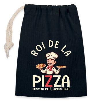Pizzaiolo roi de la pizza cadreau drole - Sac cadeau en coton avec cordon (14 x 20 cm) - bleu marine - Devant