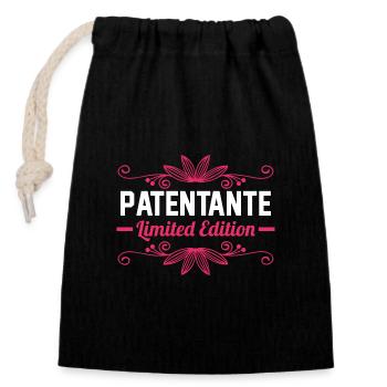 Taufe Patin Tante Patenkind Patentante - Verschließbarer Geschenkbeutel aus Baumwolle (14x20cm) - Schwarz - Vorne