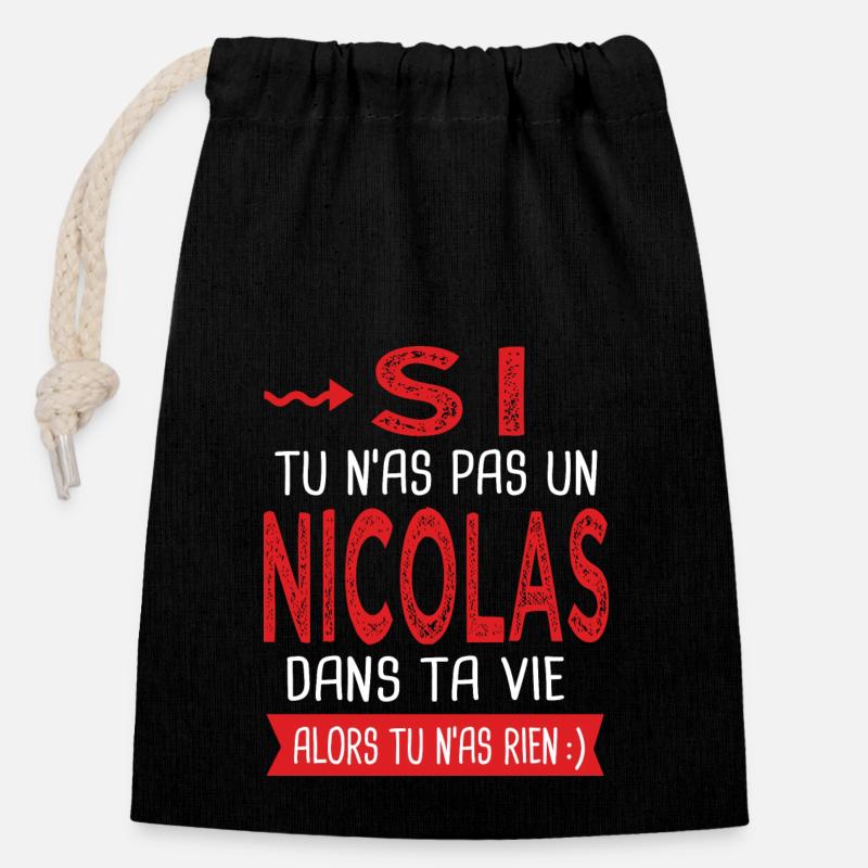 Nicolas Si tu n as pas un nicolas Cadeau humour - Sac cadeau en coton avec cordon (14 x 20 cm) - noir