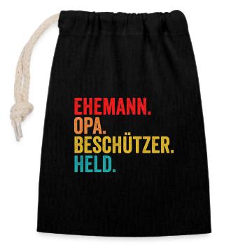 Großvater Opa - Verschließbarer Geschenkbeutel aus Baumwolle (14x20cm) - Schwarz - Vorne