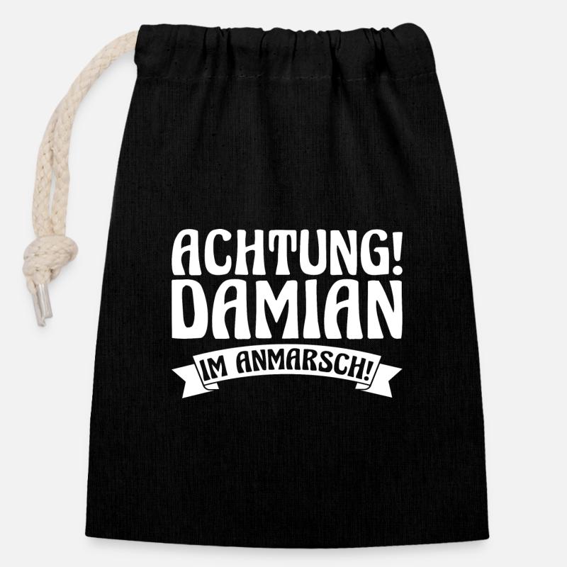 Vorname Damian - Verschließbarer Geschenkbeutel aus Baumwolle (14x20cm) - Schwarz
