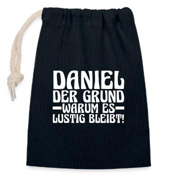 Prénom Daniel - Sac cadeau en coton avec cordon (14 x 20 cm) - bleu marine - Devant