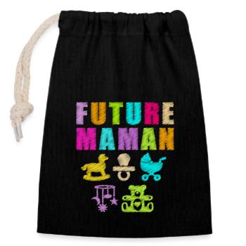 Future maman annonce grossesse femme enceinte bébé - Sac cadeau en coton avec cordon (14 x 20 cm) - noir - Devant