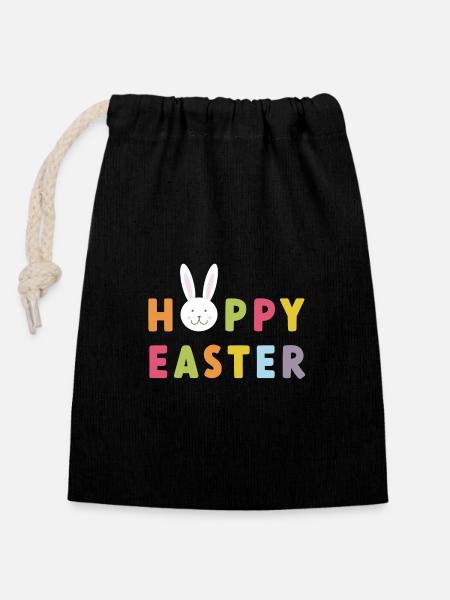 Hoppy Easter - Verschließbarer Geschenkbeutel aus Baumwolle (14x20cm) - Schwarz