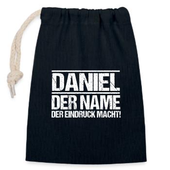 Prénom Daniel - Sac cadeau en coton avec cordon (14 x 20 cm) - bleu marine - Devant