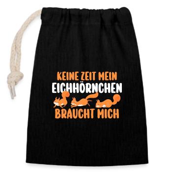 Eichhörnchen - Verschließbarer Geschenkbeutel aus Baumwolle (14x20cm) - Schwarz - Vorne