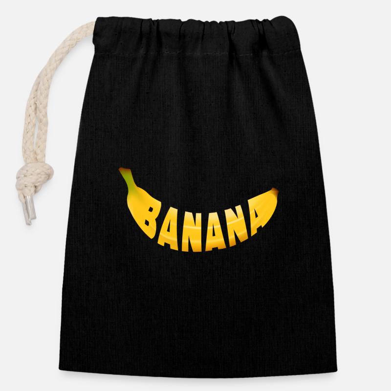 Banana - Verschließbarer Geschenkbeutel aus Baumwolle (14x20cm) - Schwarz