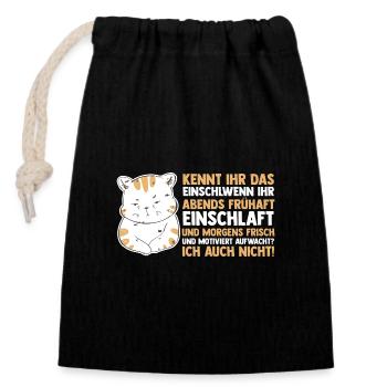 Lazy Late Riser Motivation Cat - Closable cotton gift bag (14x20cm) - black - Front