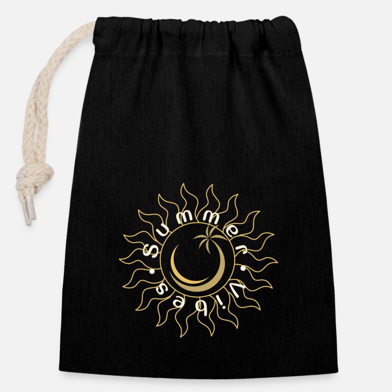 Summer vibes sun palm tree - Closable cotton gift bag (14x20cm) - black