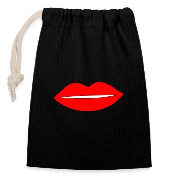 Kissing Lips Lipstick Lips - Closable cotton gift bag (14x20cm) - black - Front