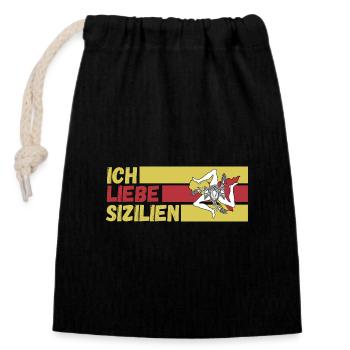Sizilianer Sizilianisch Sizilien - Verschließbarer Geschenkbeutel aus Baumwolle (14x20cm) - Schwarz - Vorne