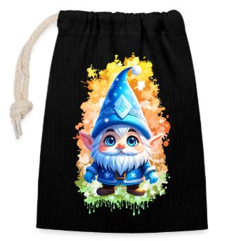 Gnome d’hiver bleu avec fond SplashArt - Sac cadeau en coton avec cordon (14 x 20 cm) - noir - Devant