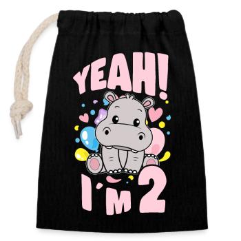 2 Years Old Bday Party 2nd Birthday Girl Hippo - Closable cotton gift bag (14x20cm) - black - Front