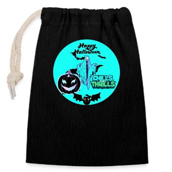 Halloween, bats and pumpkin - Closable cotton gift bag (14x20cm) - black - Front