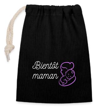 bientôt maman bébé - Sac cadeau en coton avec cordon (14 x 20 cm) - noir - Devant