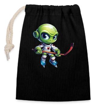 Alien Eishockeyspieler - Verschließbarer Geschenkbeutel aus Baumwolle (14x20cm) - Schwarz - Vorne