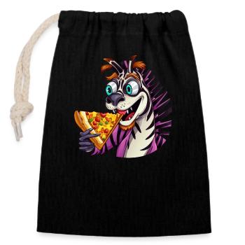 Zebra Pizzaliebhaber Genuss - Verschließbarer Geschenkbeutel aus Baumwolle (14x20cm) - Schwarz - Vorne