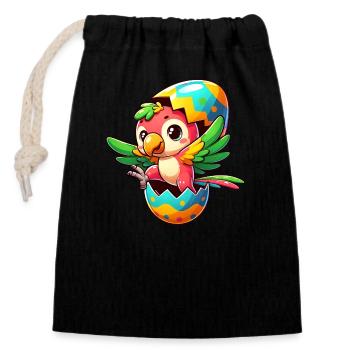 Easter Parrot Hatches from Egg - Closable cotton gift bag (14x20cm) - black - Front