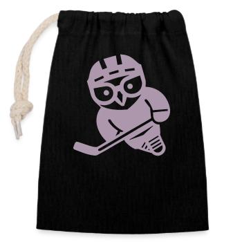 Eishockey Eule Silhouette Schneeeule Spieler - Verschließbarer Geschenkbeutel aus Baumwolle (14x20cm) - Schwarz - Vorne