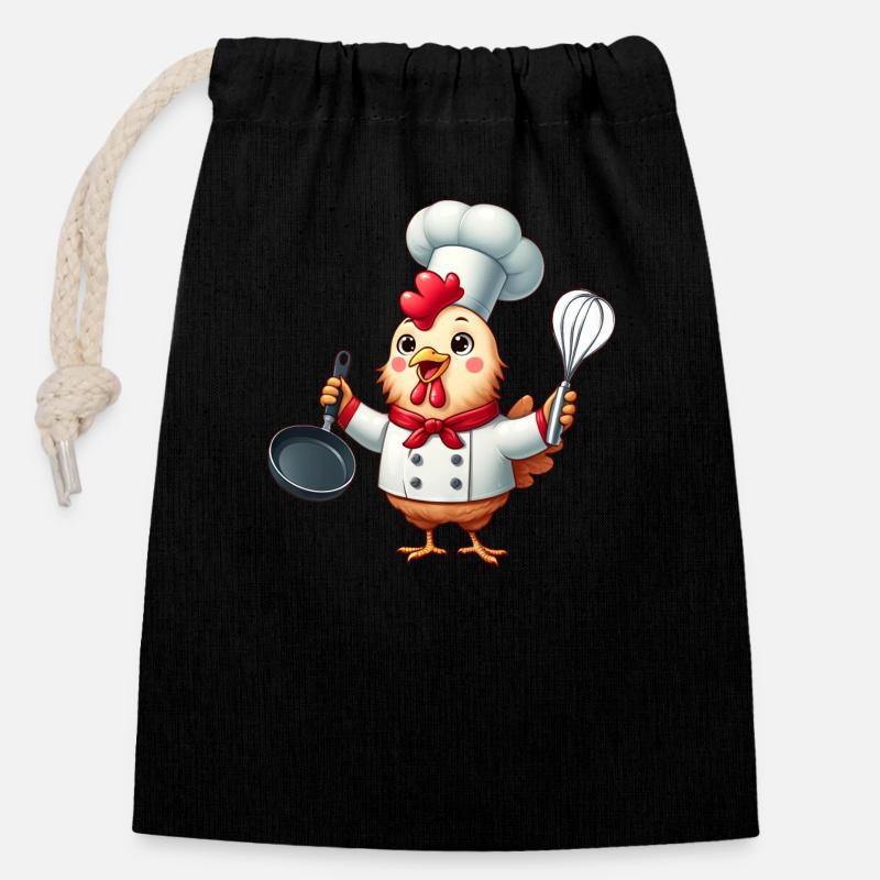 Chef coq préparant la nourriture - Sac cadeau en coton avec cordon (14 x 20 cm) - noir