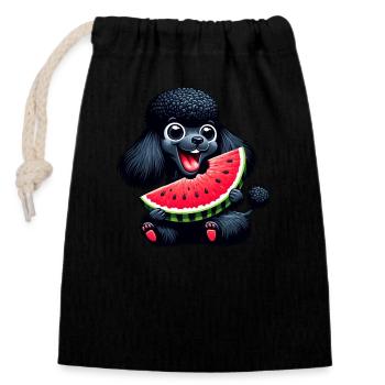 Pudel mit Wassermelone Sommerdesign - Verschließbarer Geschenkbeutel aus Baumwolle (14x20cm) - Schwarz - Vorne