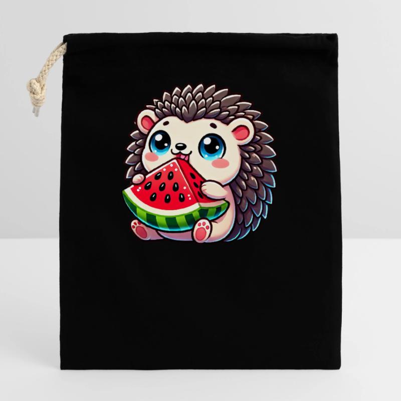 Hérisson avec conception de fruits d’été de pastèque Sac cadeau en coton avec cordon (14 x 20 cm)