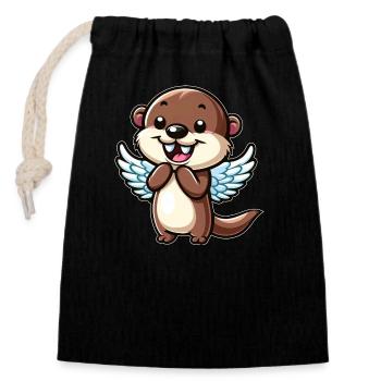 Süßer Otter Wasserratte Cartoon Engel mit Flügeln - Verschließbarer Geschenkbeutel aus Baumwolle (14x20cm) - Schwarz - Vorne