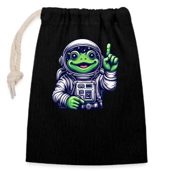 Astronaut Frog Toad Space Cosmonaut - Closable cotton gift bag (14x20cm) - black - Front