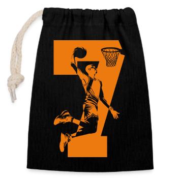 NUMMER 7 BASKETBALL 7. GEBURTSTAG - Verschließbarer Geschenkbeutel aus Baumwolle (14x20cm) - Schwarz - Vorne