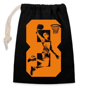 NUMMER 8 BASKETBALL 8. GEBURTSTAG - Verschließbarer Geschenkbeutel aus Baumwolle (14x20cm) - Schwarz - Vorne