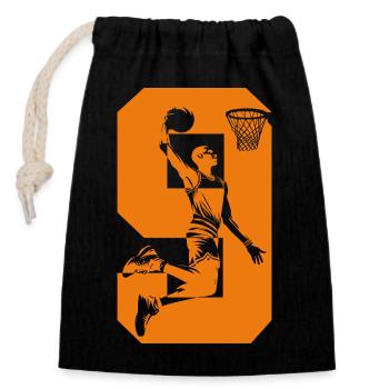 NUMMER 9 BASKETBALL 9. GEBURTSTAG - Verschließbarer Geschenkbeutel aus Baumwolle (14x20cm) - Schwarz - Vorne