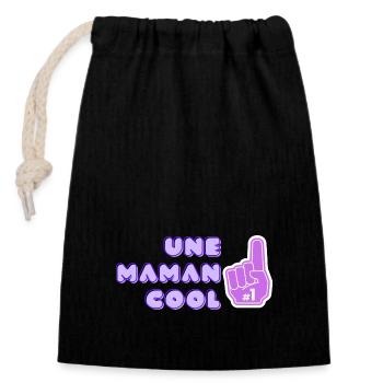 maman cool pouce - Sac cadeau en coton avec cordon (14 x 20 cm) - noir - Devant