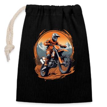 moto tout-terrain - Sac cadeau en coton avec cordon (14 x 20 cm) - noir - Devant