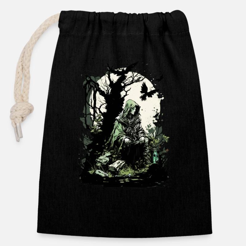Druiden-Elf - Verschließbarer Geschenkbeutel aus Baumwolle (14x20cm) - Schwarz