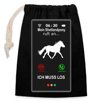 Shetlandpony appelle le téléphone portable Sort Drôle Drôle - Sac cadeau en coton avec cordon (14 x 20 cm) - noir - Devant