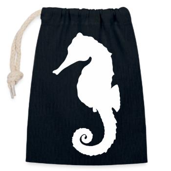 Hippocampe - Sac cadeau en coton avec cordon (14 x 20 cm) - bleu marine - Devant
