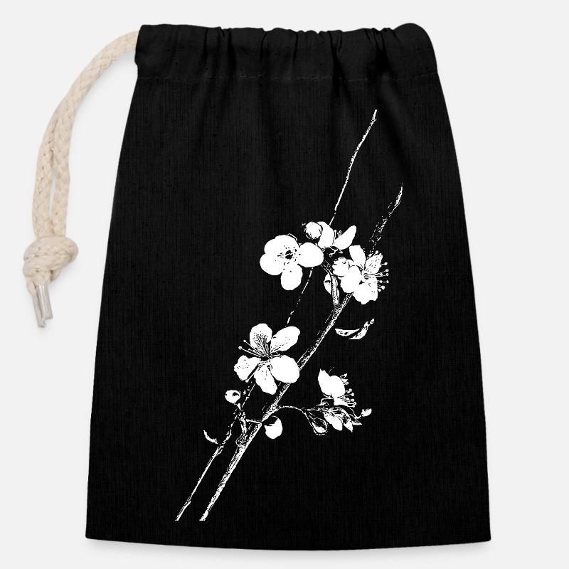 Cherry Blossom Blossoms Branch Branch - Closable cotton gift bag (14x20cm) - black