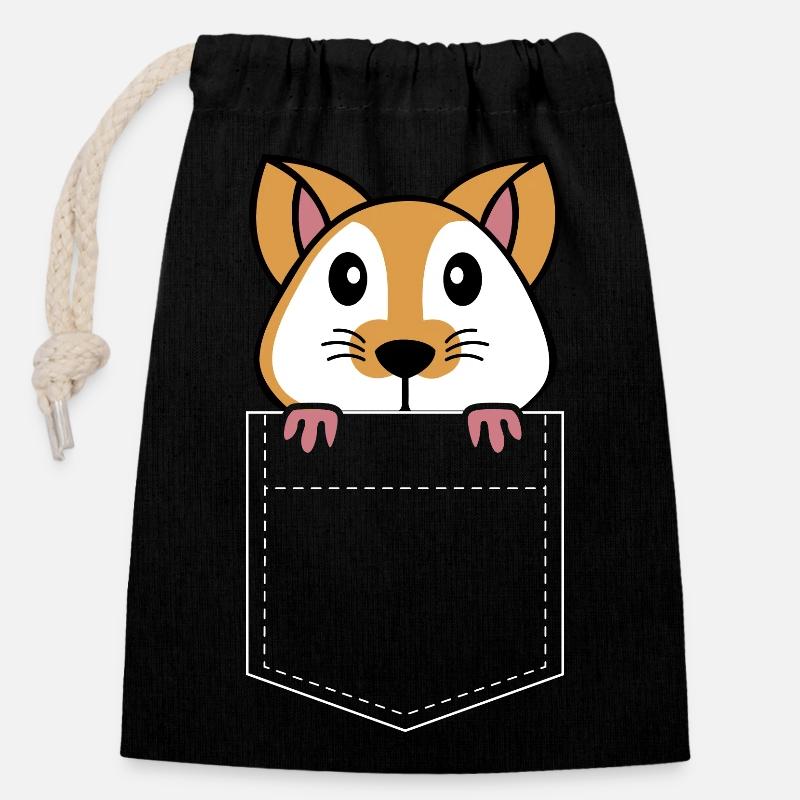Hamster - Sac cadeau en coton avec cordon (14 x 20 cm) - noir