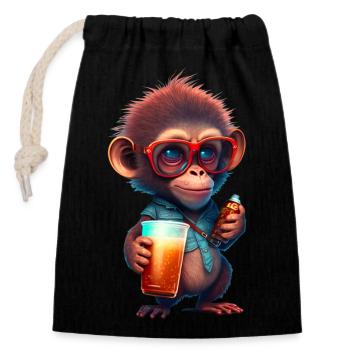 Monkeywitha drink - Closable cotton gift bag (14x20cm) - black - Front