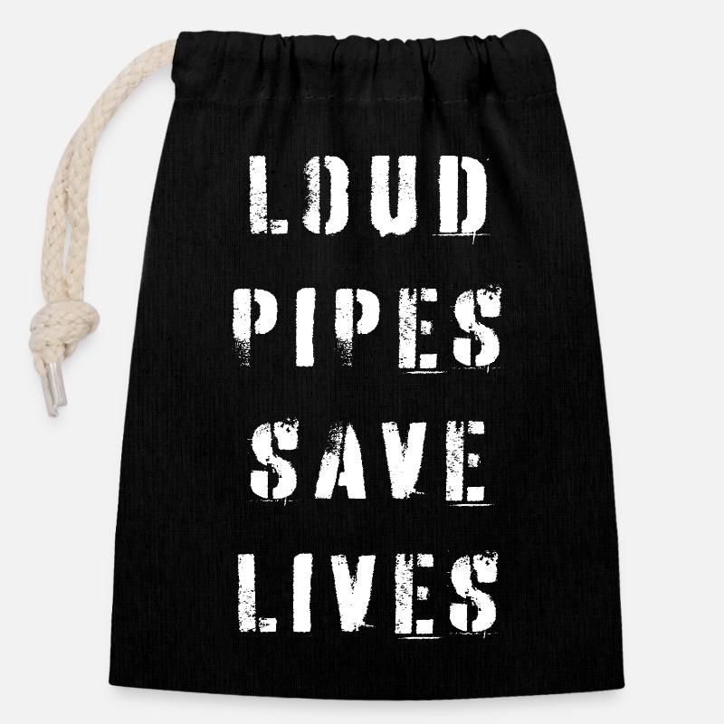 Loud pipes save lives - Verschließbarer Geschenkbeutel aus Baumwolle (14x20cm) - Schwarz