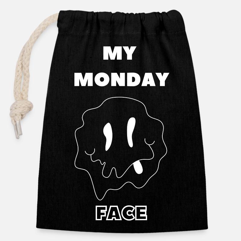 MY MONDAY FACE - Closable cotton gift bag (14x20cm) - black